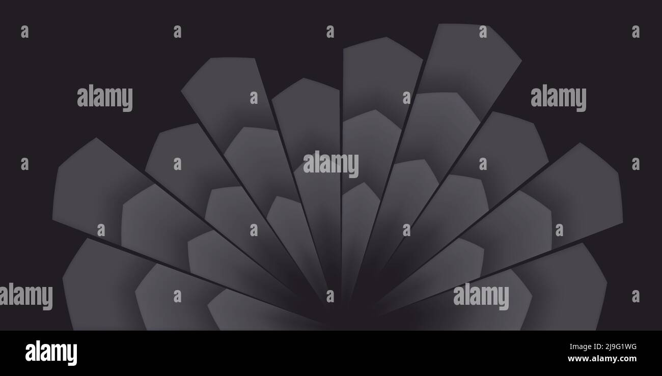 Black abstract background with rays coming from the centre and creating rounded shape Stock Vector