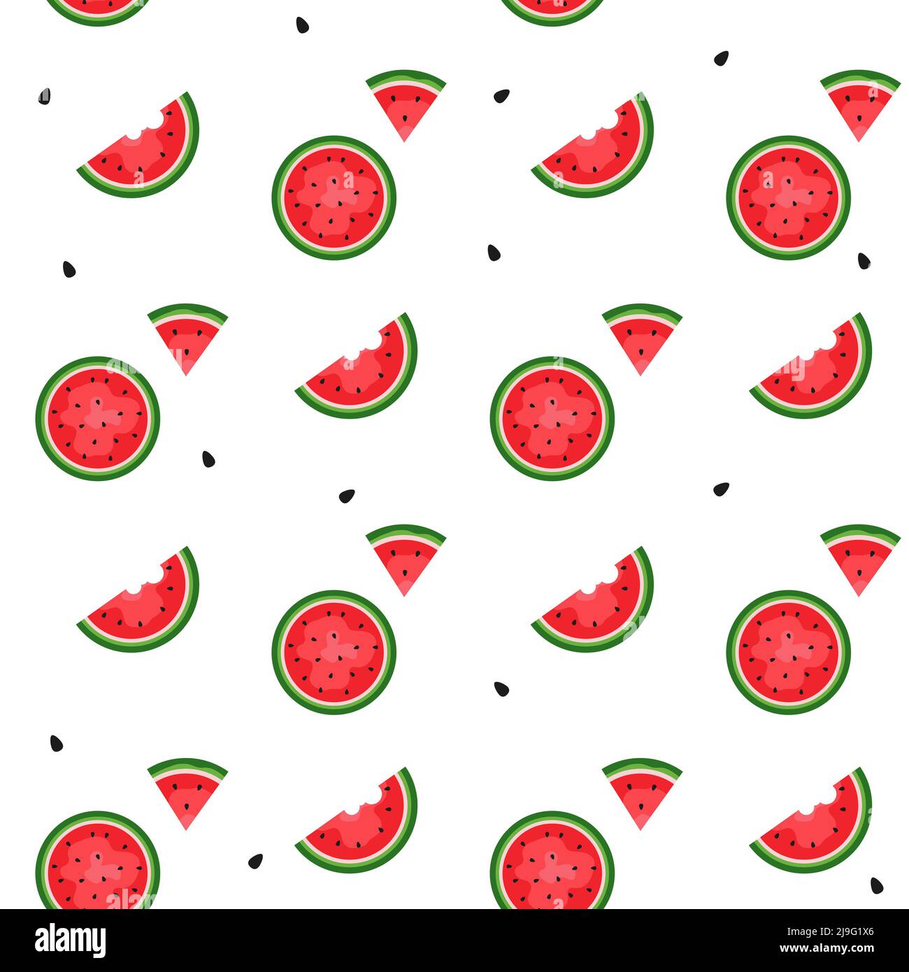 Watermelon background and seamless pattern, flat design of green leaves and flower and watermelon juice illustration, Fresh and juicy fruit concept of Stock Photo