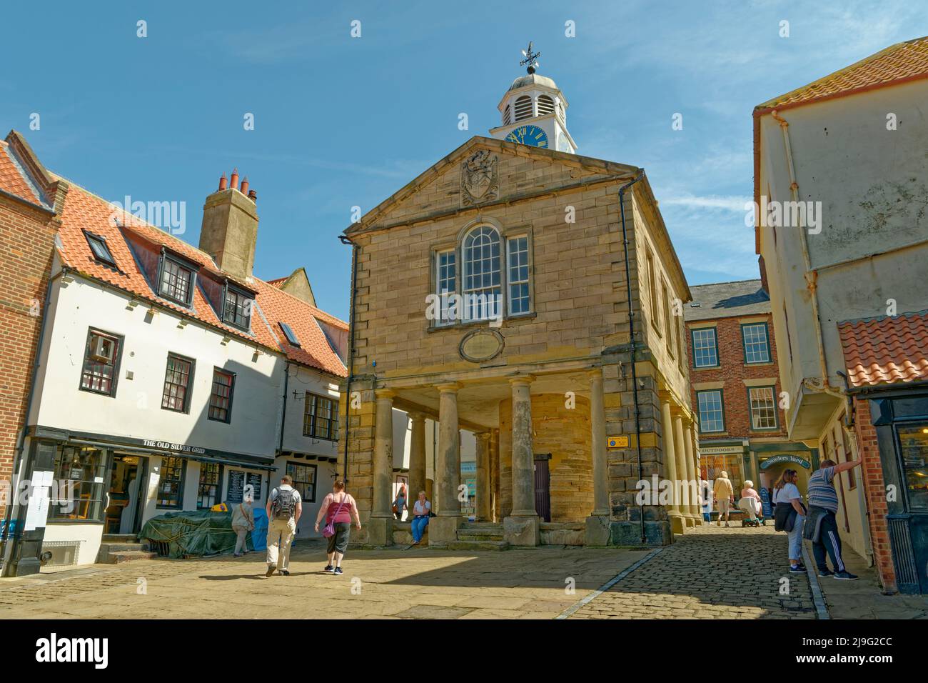 The old Whitby town hall on the East bank of the River Esk in Whitby, North Yorkshire, England. Stock Photo
