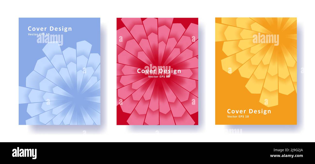 Set of posters with abstract geometric backdrop, rays spreading from ...