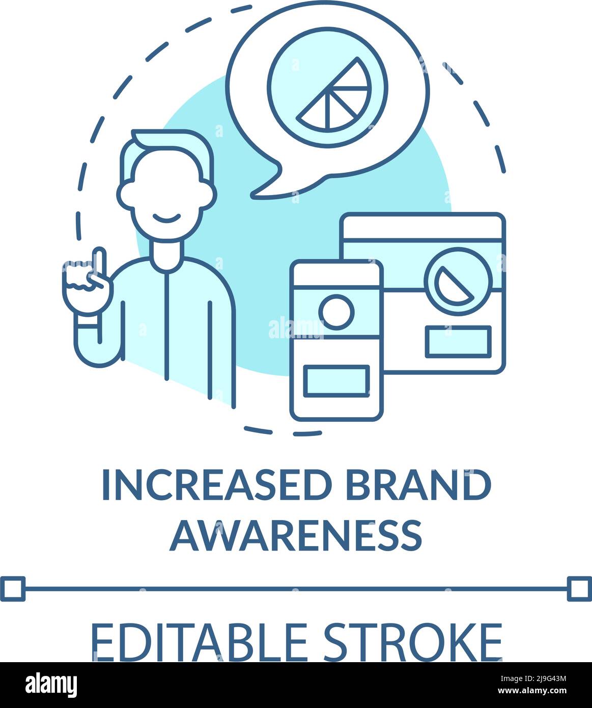 Increased brand awareness turquoise concept icon Stock Vector