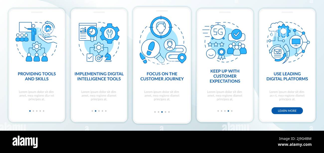 Digital first strategy blue onboarding mobile app screen Stock Vector