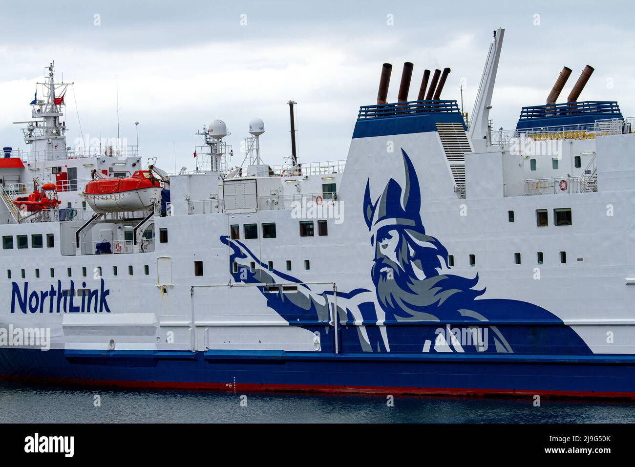 The Northlink ferry Hrossey Kirkwall is docked at Aberdeen Harbour preparing to sail to Kirkwall, Orkney, and Lerwick in Shetland, Scotland Stock Photo