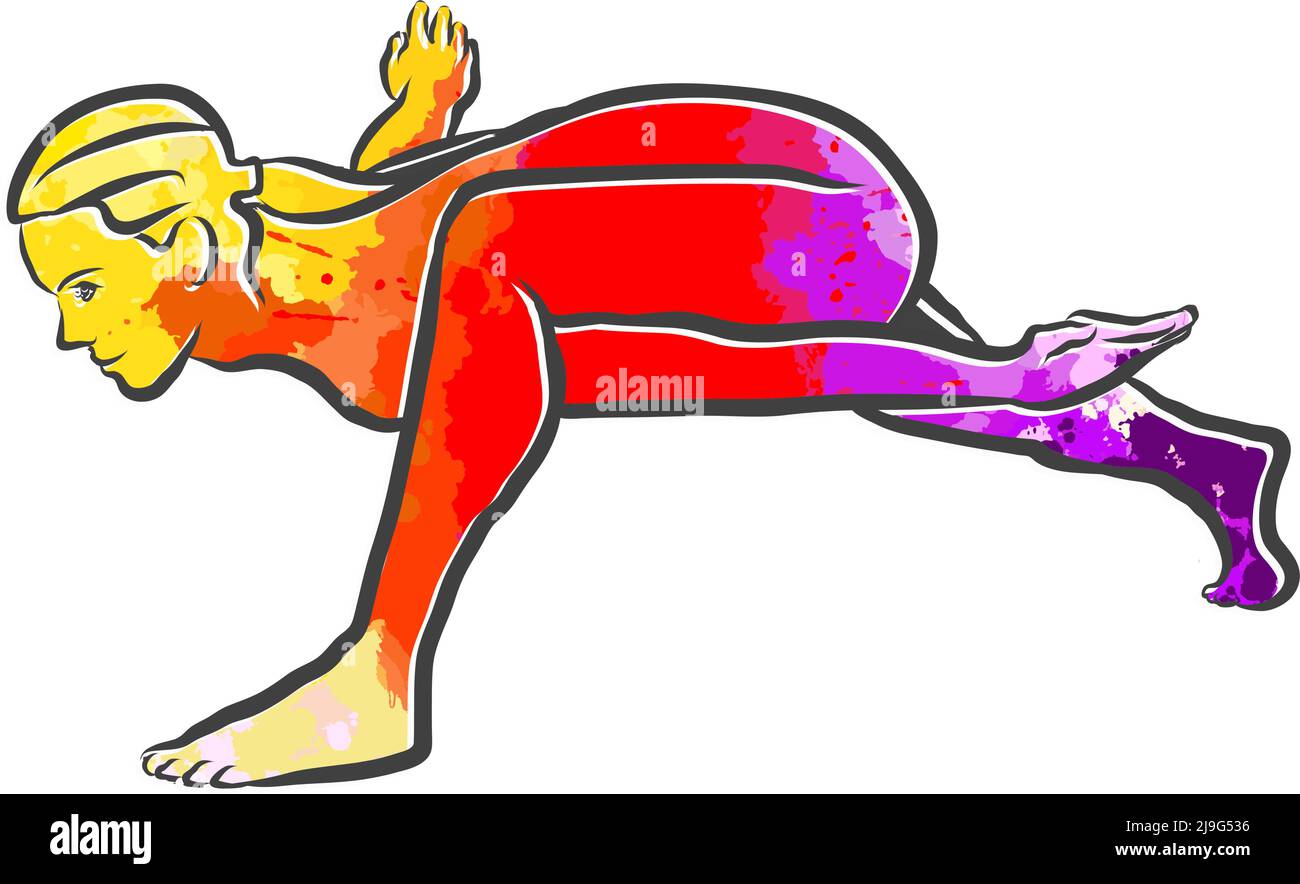 Pristhasana  Yoga Colorful Logo. Vector illustration made by hand. Perfect for website marketing and prints. Stock Vector