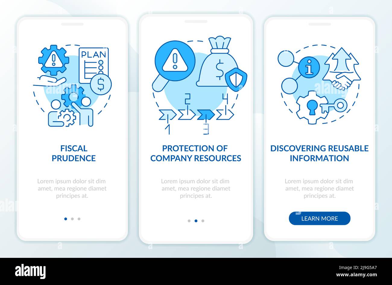 Risk management benefits blue onboarding mobile app screen Stock Vector ...