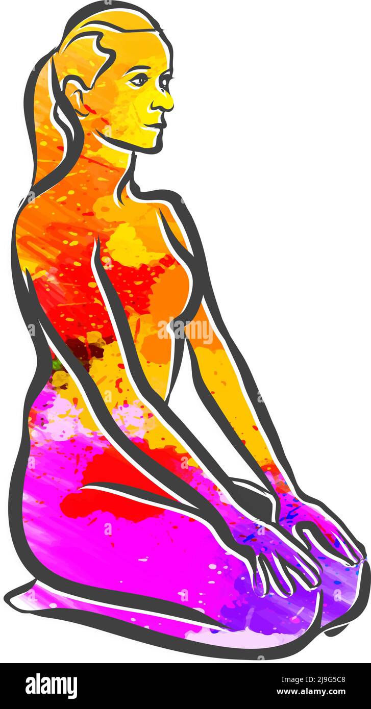 Vajrasana Yoga Colorful Logo. Vector illustration made by hand. Perfect for website marketing and prints. Stock Vector