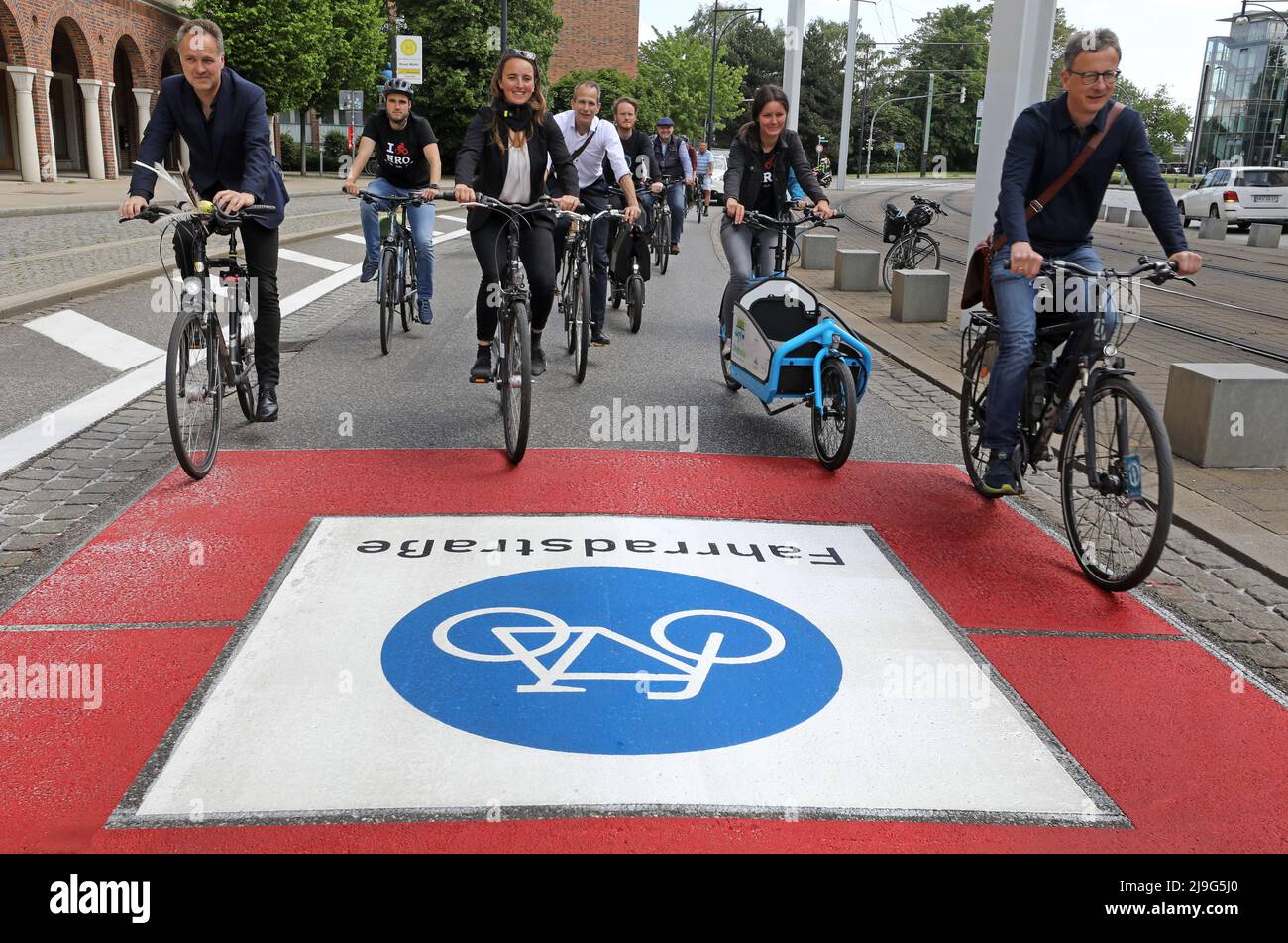 Rostock, Germany. 23rd May, 2022. The bicycle lane on Lange Straße in