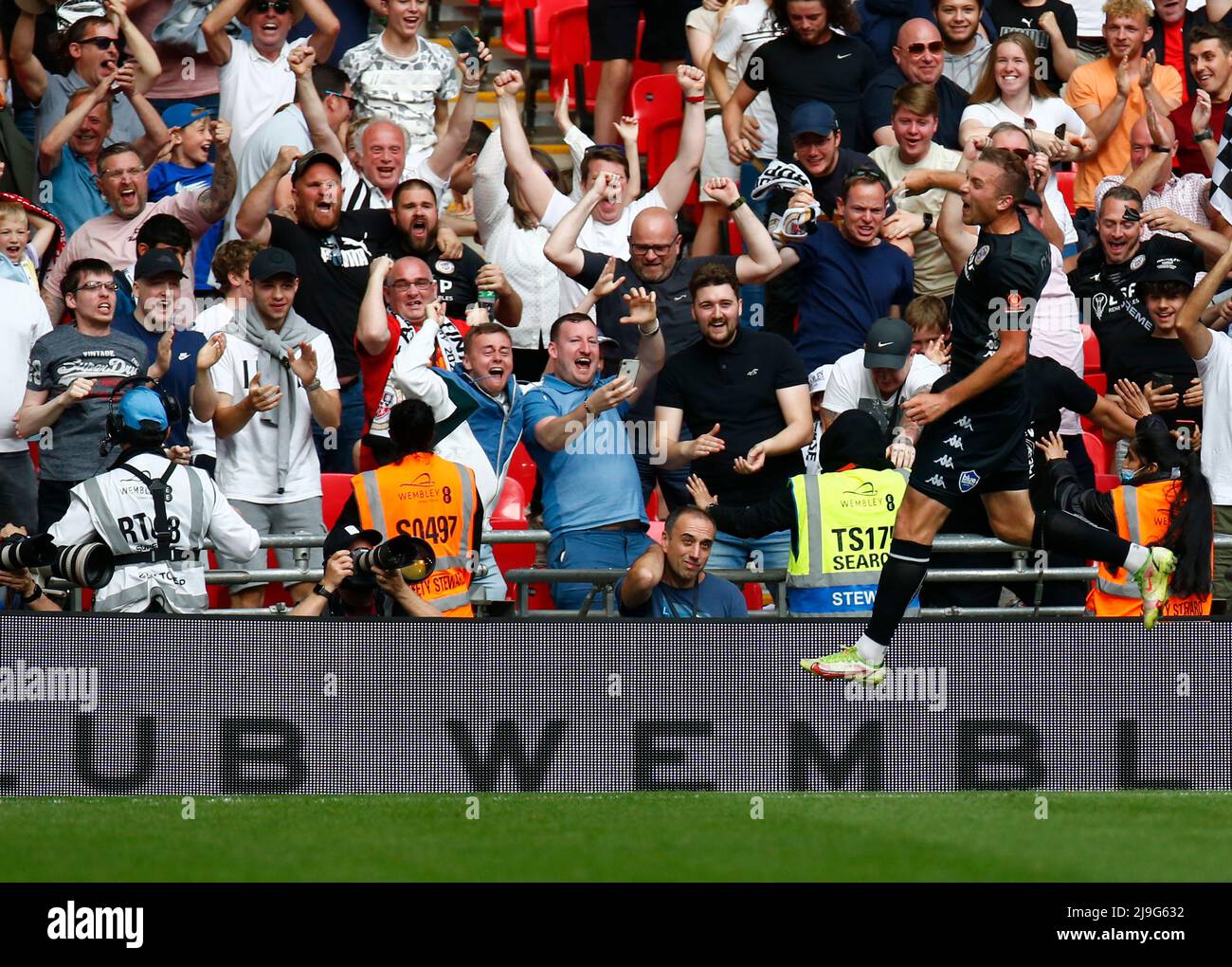 LONDON, ENGLAND MAY 22 Michael Cheek of Bromley celebrates his goal during The Buildbase FA
