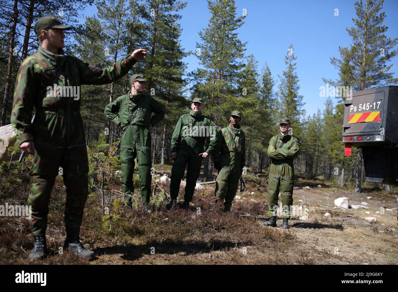 Finnish army soldiers talk near AMOS, armoured mortar, during Lightning  Strike 22 exercise, in Rovajarvi, Finland, May 23, 2022. REUTERS/Stoyan  Nenov Stock Photo - Alamy