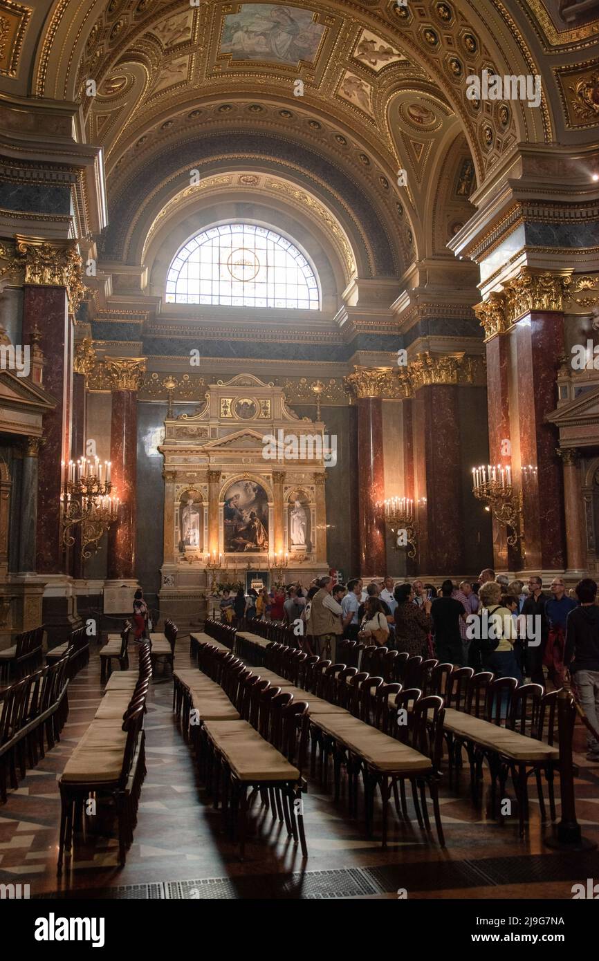 Tour in the nave of St. Stephen's Basilica, Budapest, Hungary. Stock Photo