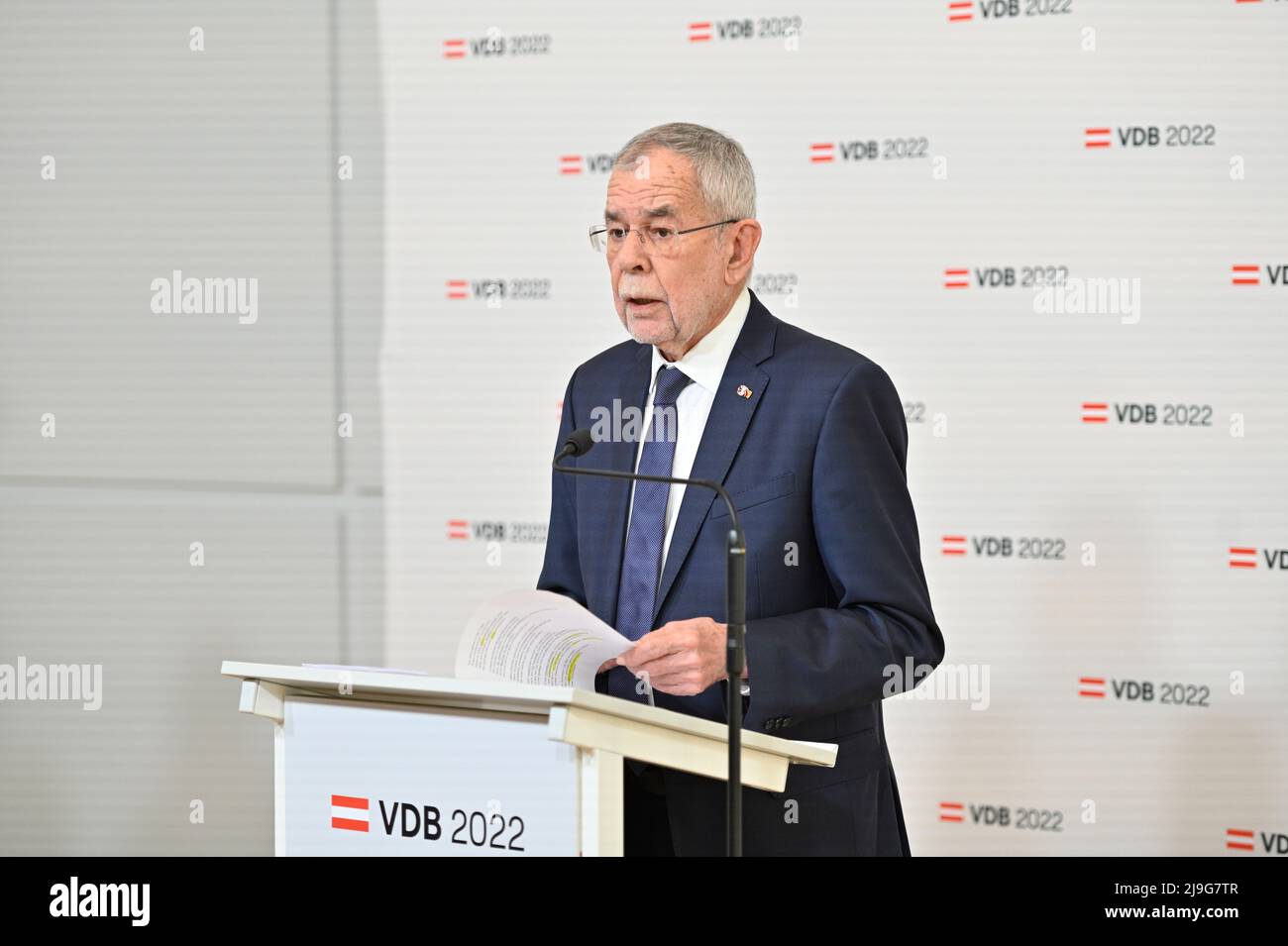 Vienna, Austria. 23rd May, 2022. Press conference with Alexander Van der Bellen. The Austrian Federal President announces his re-candidate for the 2022 federal presidential elections Stock Photo