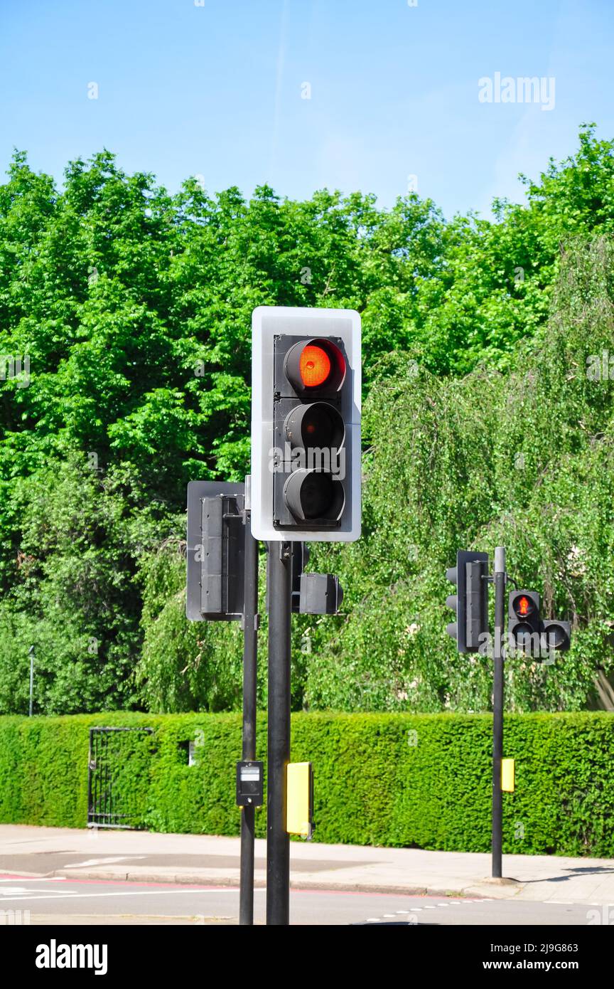 Traffic lights on the city streets green yellow red light Stock Photo