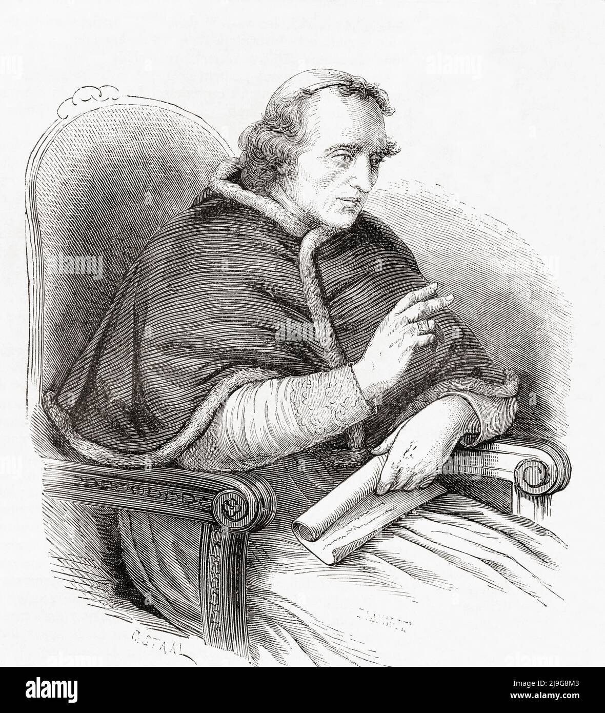 Pope Pius VII, 1742 – 1823.  Head of the Catholic Church and ruler of the Papal States from 14 March 1800 -1823. He was also a monk of the Order of Saint Benedict, theologian and bishop.  From L'Univers Illustre, published Paris, 1859 Stock Photo