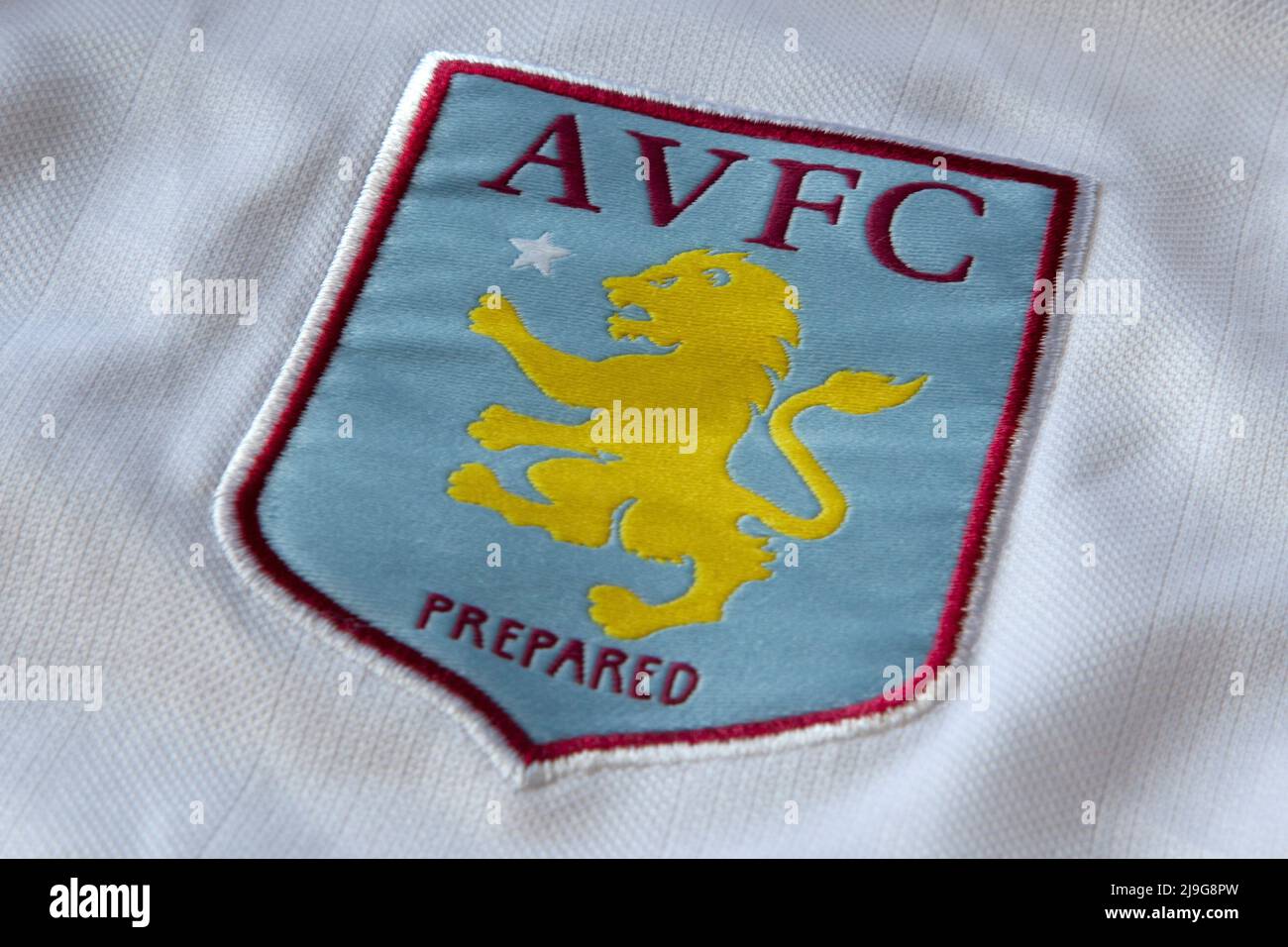 Aston Villa Crest (emblem) pictured on a football shirt Stock Photo