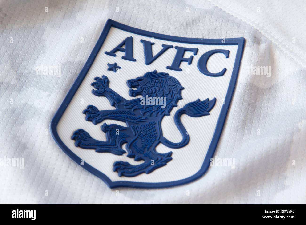 Aston Villa Crest (emblem) pictured on a football shirt Stock Photo
