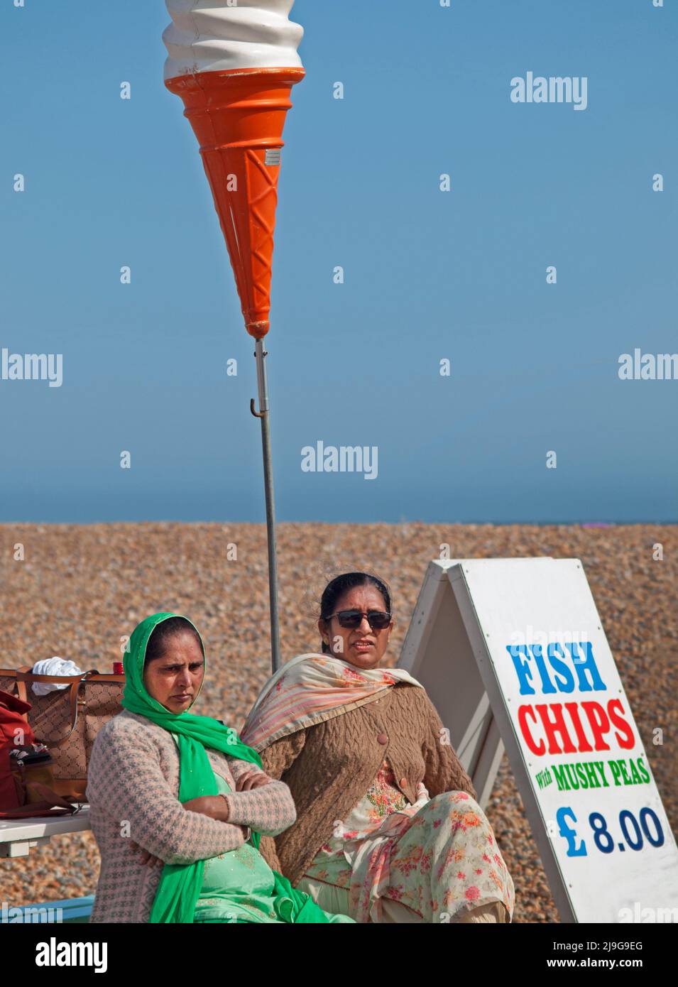 Fish and chips on the beach at Brighton, England Stock Photo Alamy