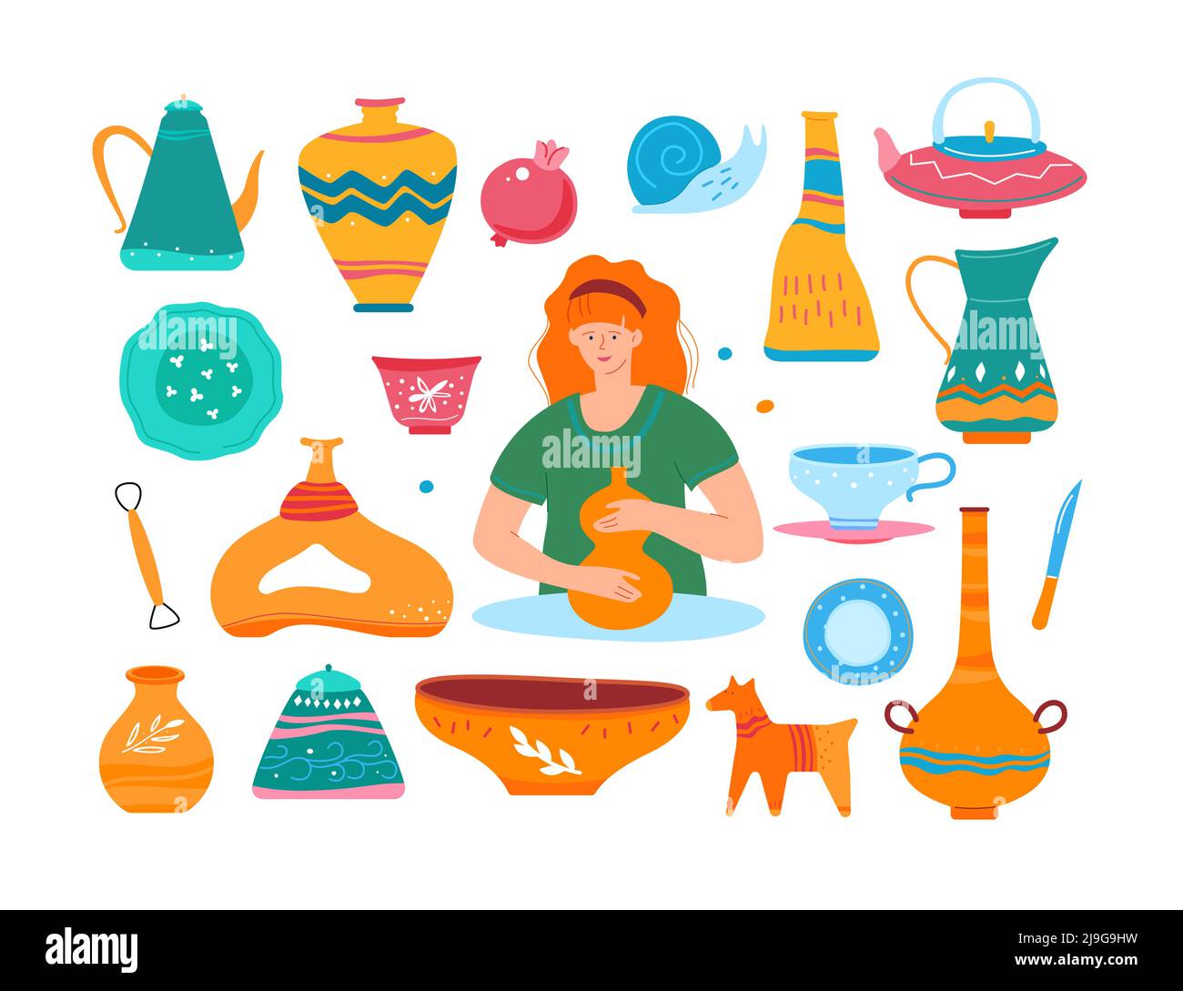 Pottery and hobby - flat design style icons set Stock Vector