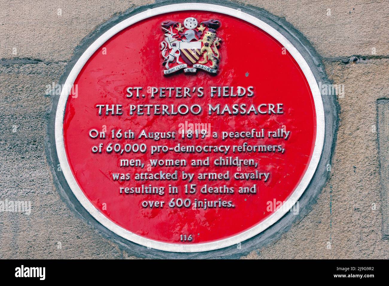 Peterloo Massacre Red Plaque, Manchester Stock Photo