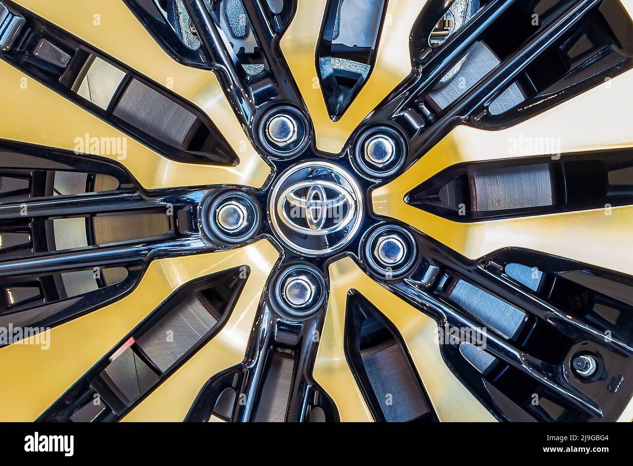 Minsk, Belarus - May 23, 2022: Close up of alloy wheel tire of Toyota Alphard car Stock Photo