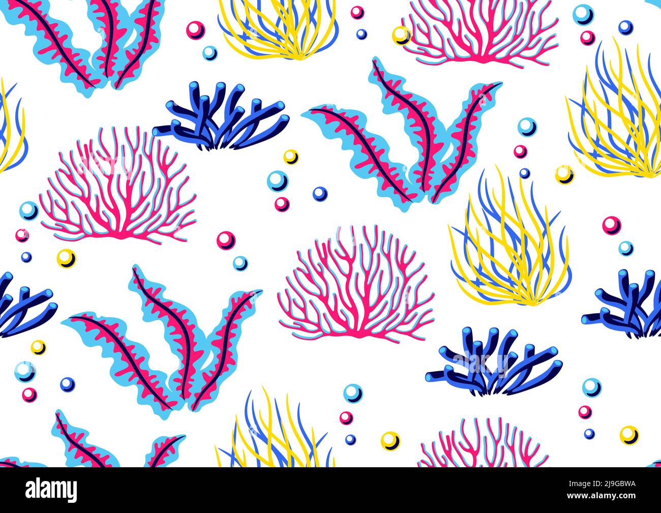 Seamless pattern with sea algae and corals. Marine life aquarium and ...
