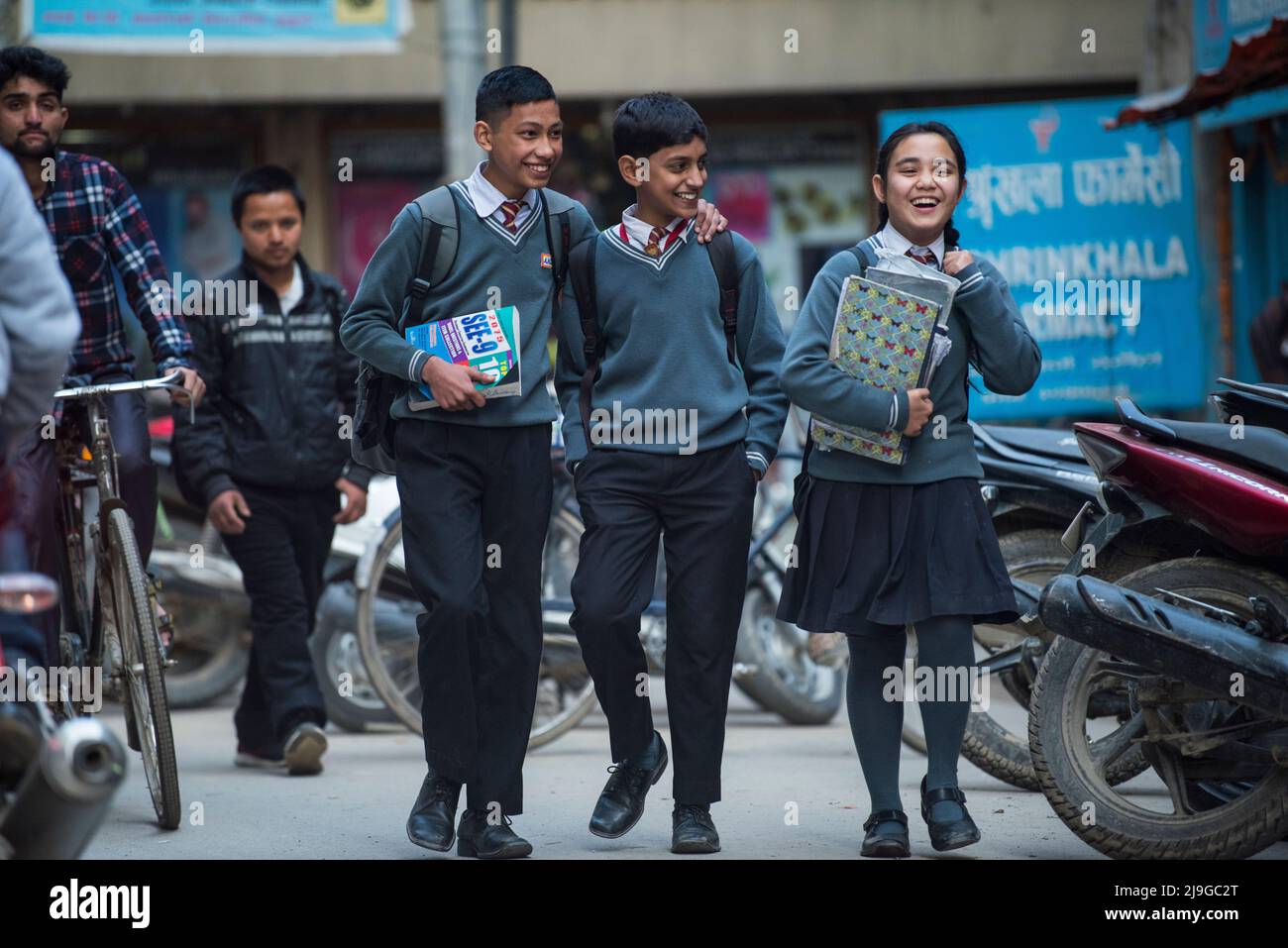 Kathmandu, Nepal April 20,2022 High school students dressed in