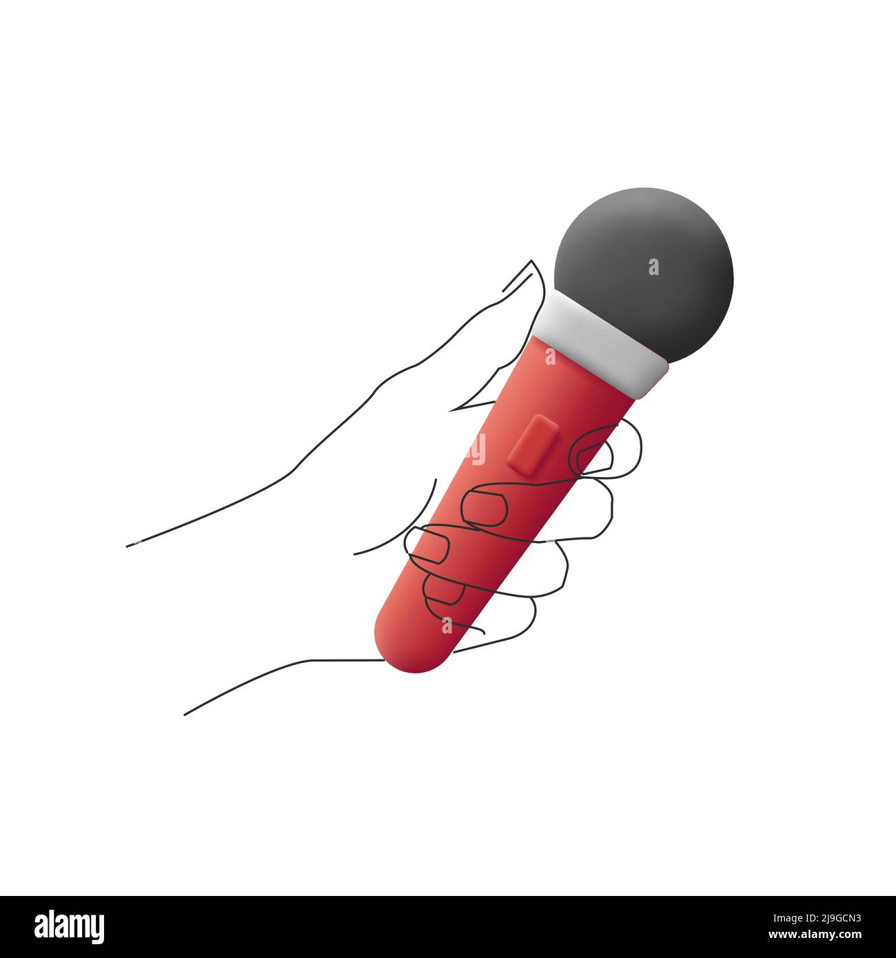 Illustration of linear hand holding 3d red microphone Stock Vector