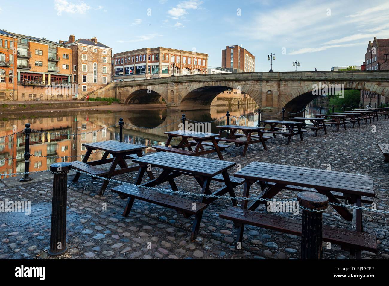 Spring morning on the riverside in York, North Yorkshire, England. Stock Photo