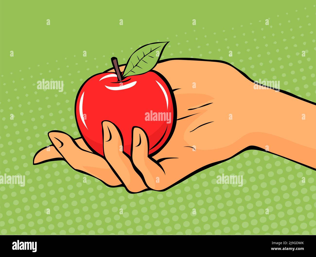 Female hand with a red apple. Eva woman seduces with appetizing fruit ...