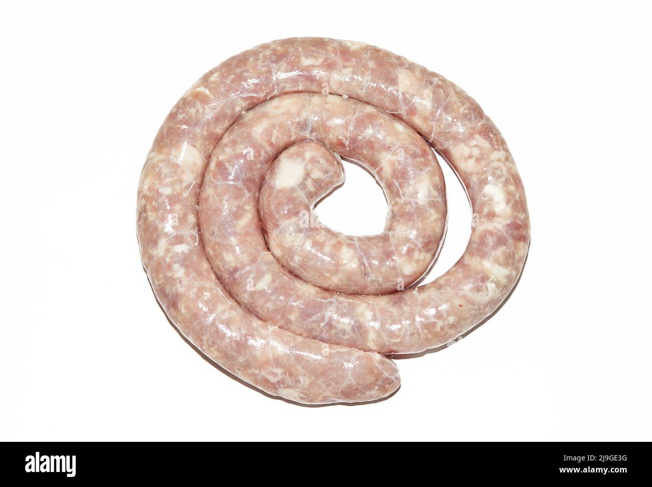 Homemade sausage isolated on white background. Uncooked sausage with