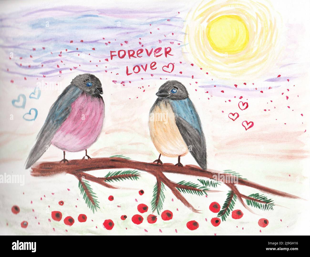 two birds in love drawing