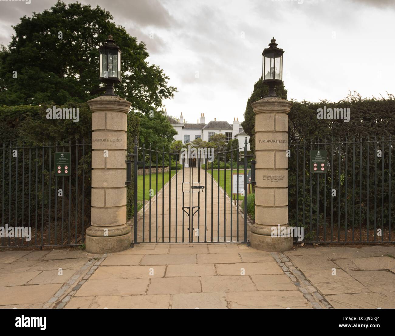 The gates and entrance to Pembroke Lodge and Gardens, Richmond Park