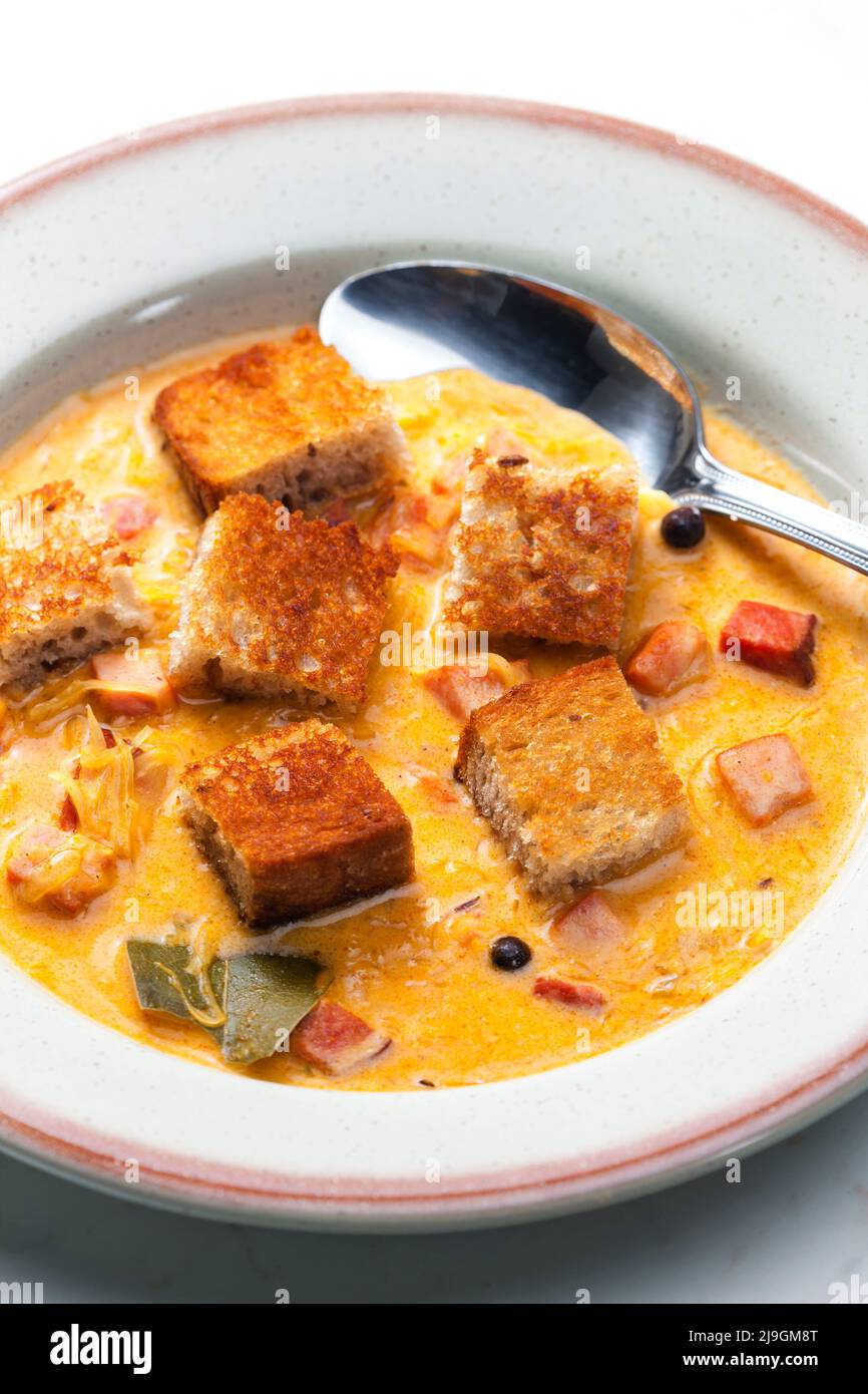cabbage soup with smoked meat and toasted bread Stock Photo Alamy