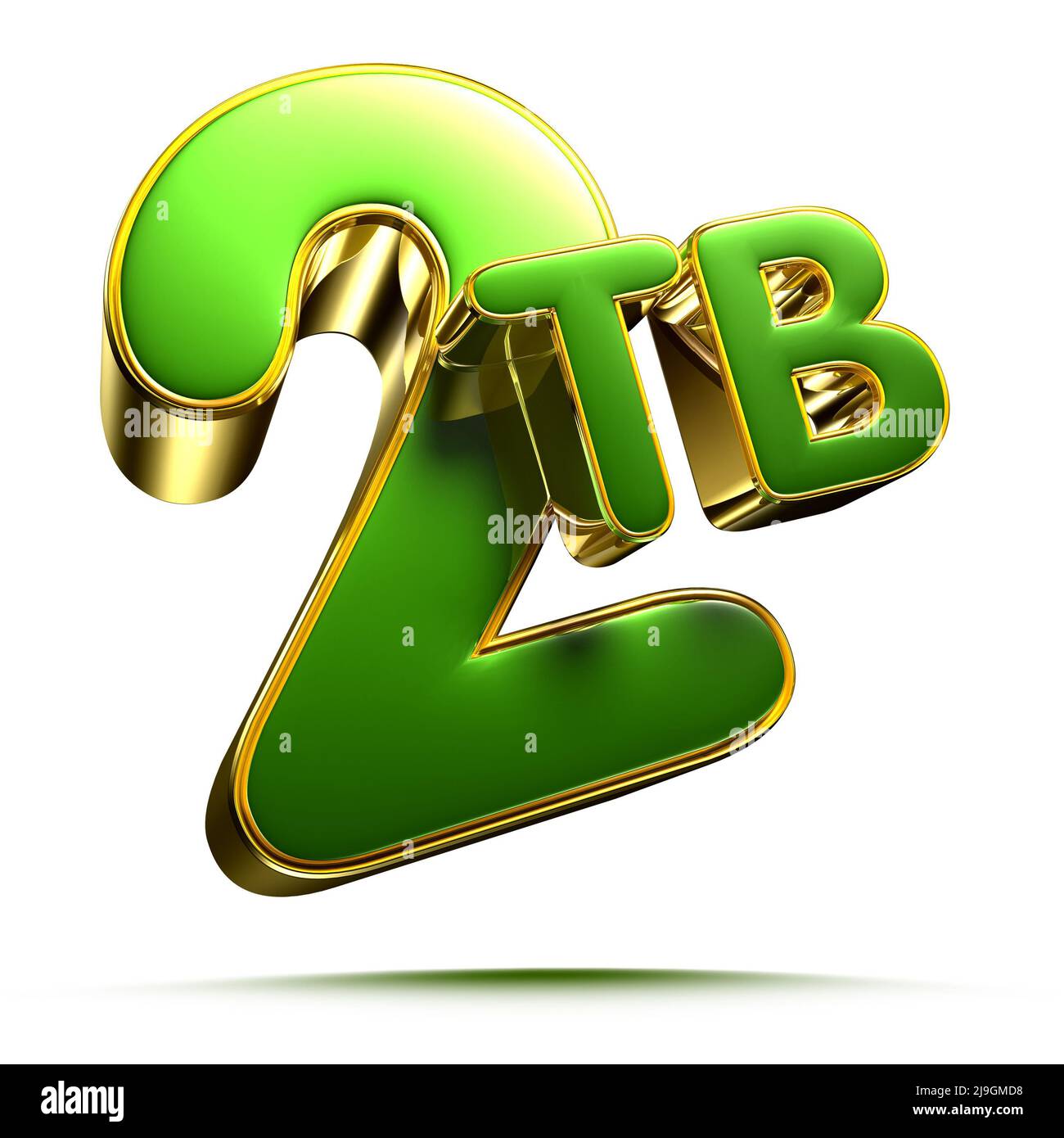 2 TB green with gold side borders 3D illustration on white background have work path. Stock Photo