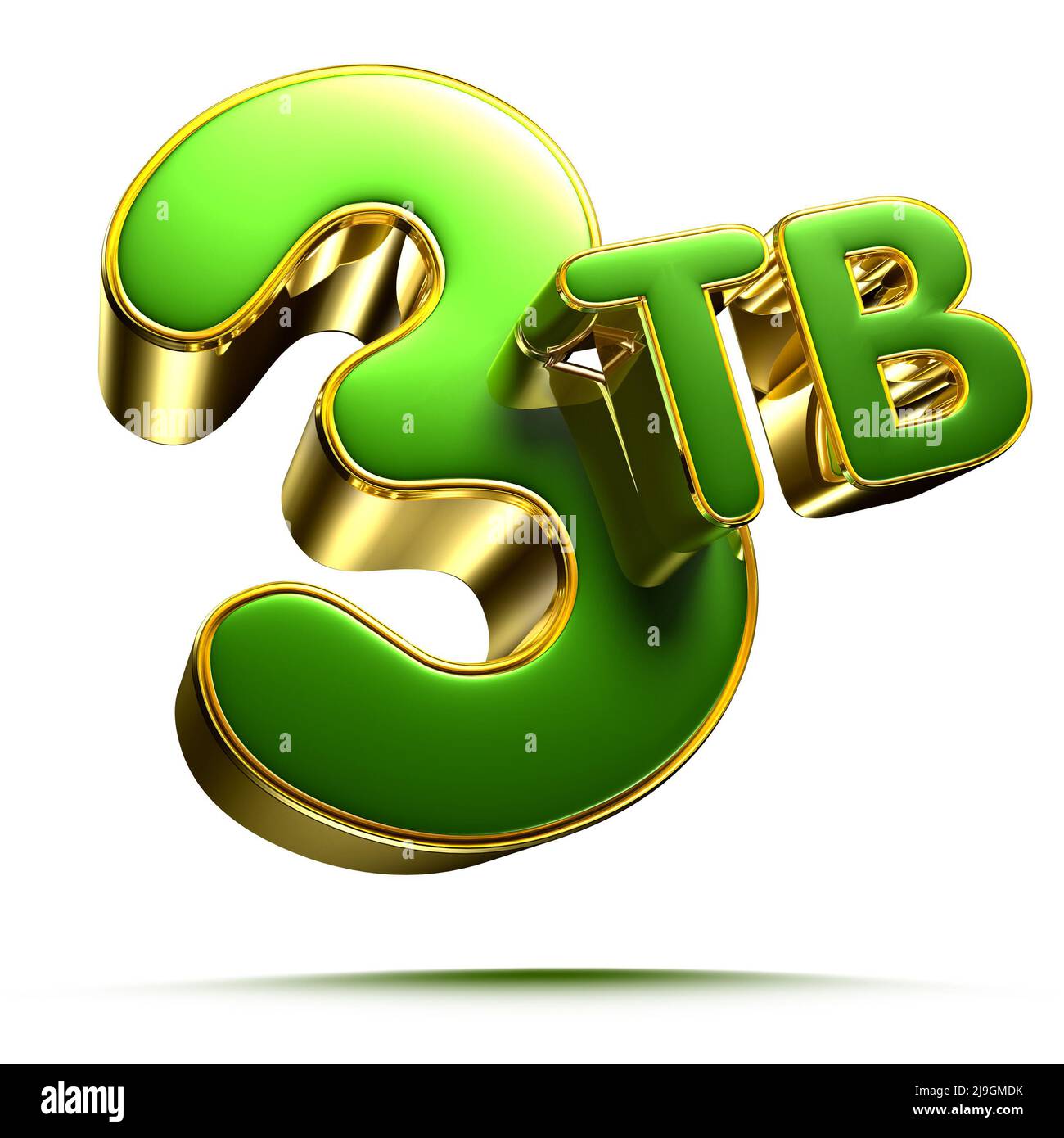 3 TB green with gold side borders 3D illustration on white background have work path. Stock Photo