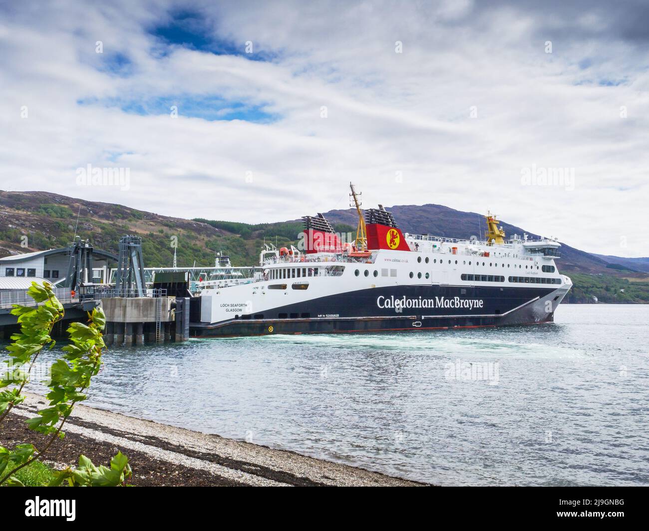 Caledonian Macbrayne ferry docked  at Ullapool in the Highlands of Scotland Stock Photo