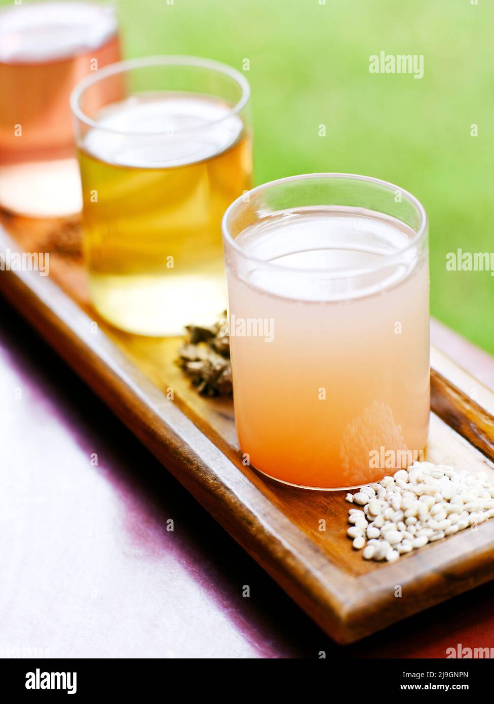 Three herbal elixirs, served warm with each meal, help to cleanse and detoxify the body. Stock Photo