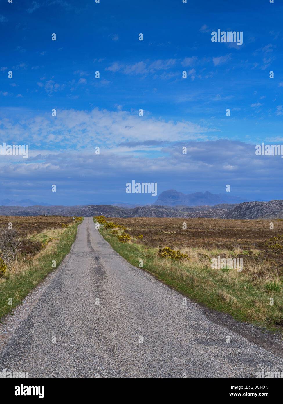 An empty road towards Achnahaird in Ross and Cromarty, Highland, Scotland Stock Photo