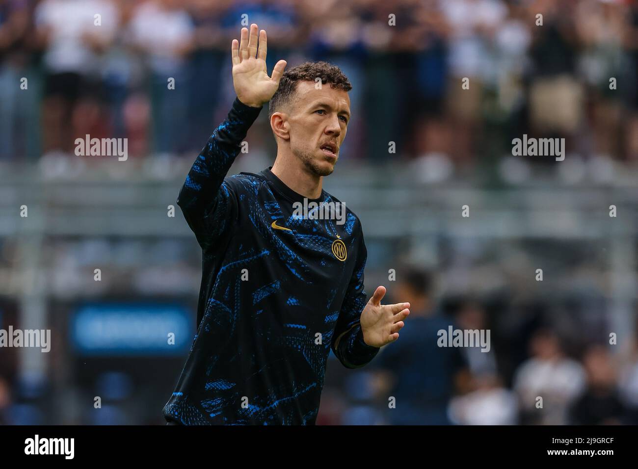 Ivan Perisic of FC Internazionale greets the fans during the Serie A 2021/22 football match between FC Internazionale and UC Sampdoria at Giuseppe Mea Stock Photo