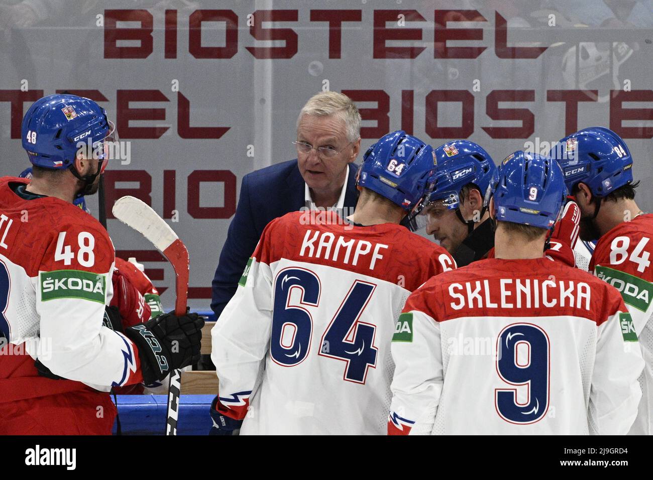 Tampere, Finland. 23rd May, 2022. Coach of Czech team Kari Jalonen during  the Ice Hockey World Championship Group B match USA vs Czech Republic in  Tampere, Finland, May 23, 2022. Credit: Michal