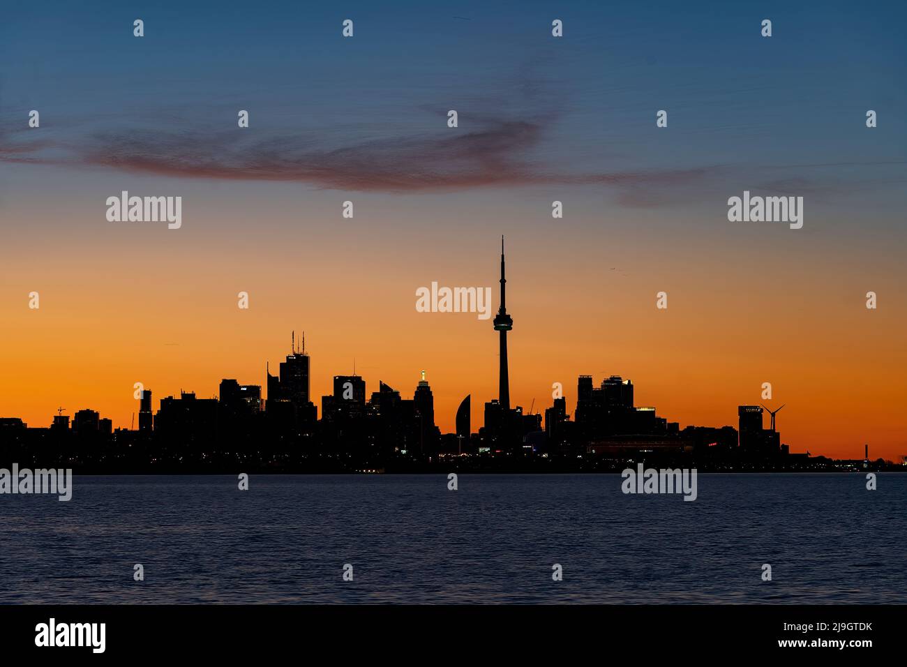 Toronto s skyline at dusk as seen from the west  Stock Photo