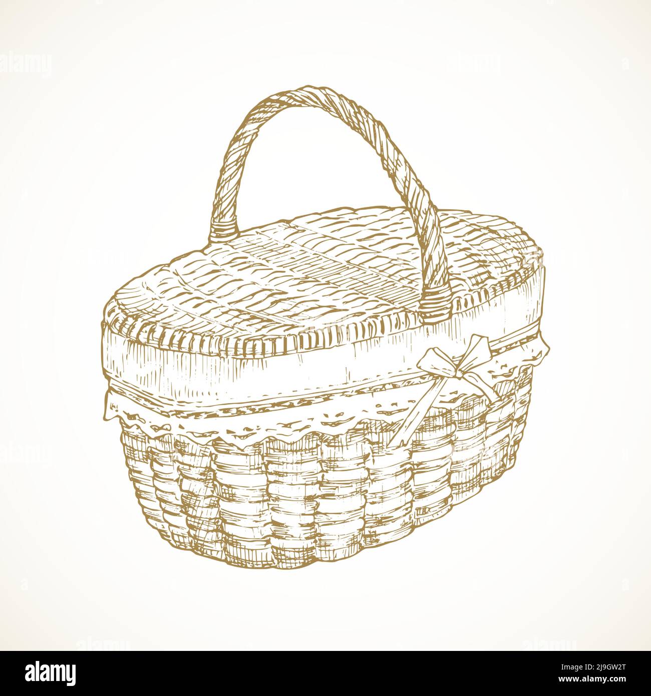 Cottagecore food basket. Hand Drawn Rural Sketch Vector Illustration. Countryside Recreation and