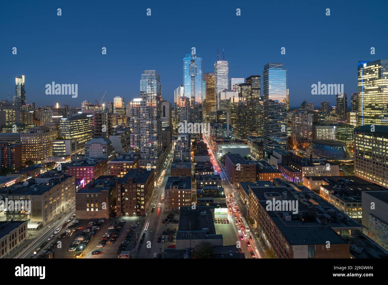 The financial district of Toronto Canada at dusk Stock Photo