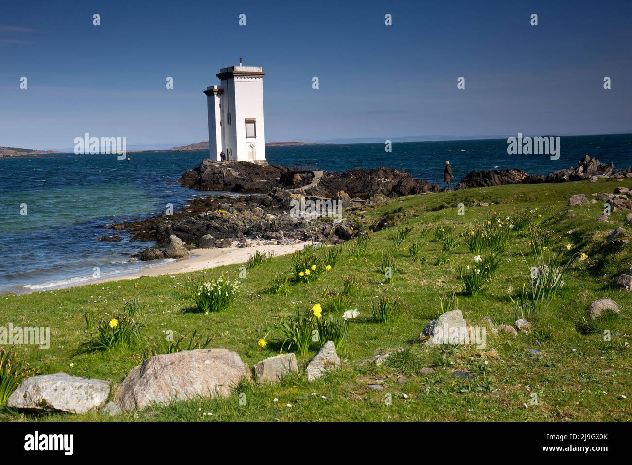 Carraig Fhada Lighthouse,  Port Ellen, Islay, Scotland Stock Photo