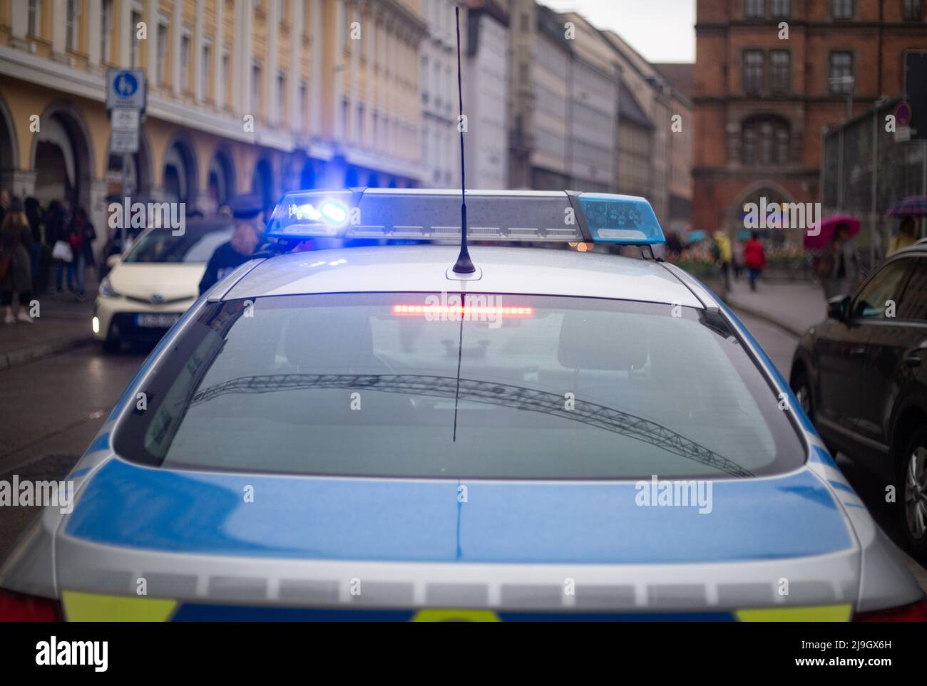 Munich, Germany. 23rd May, 2022. Police car with bluelight in operation. (Photo by Alexander Pohl/Sipa USA) Credit: Sipa USA/Alamy Live News Stock Photo
