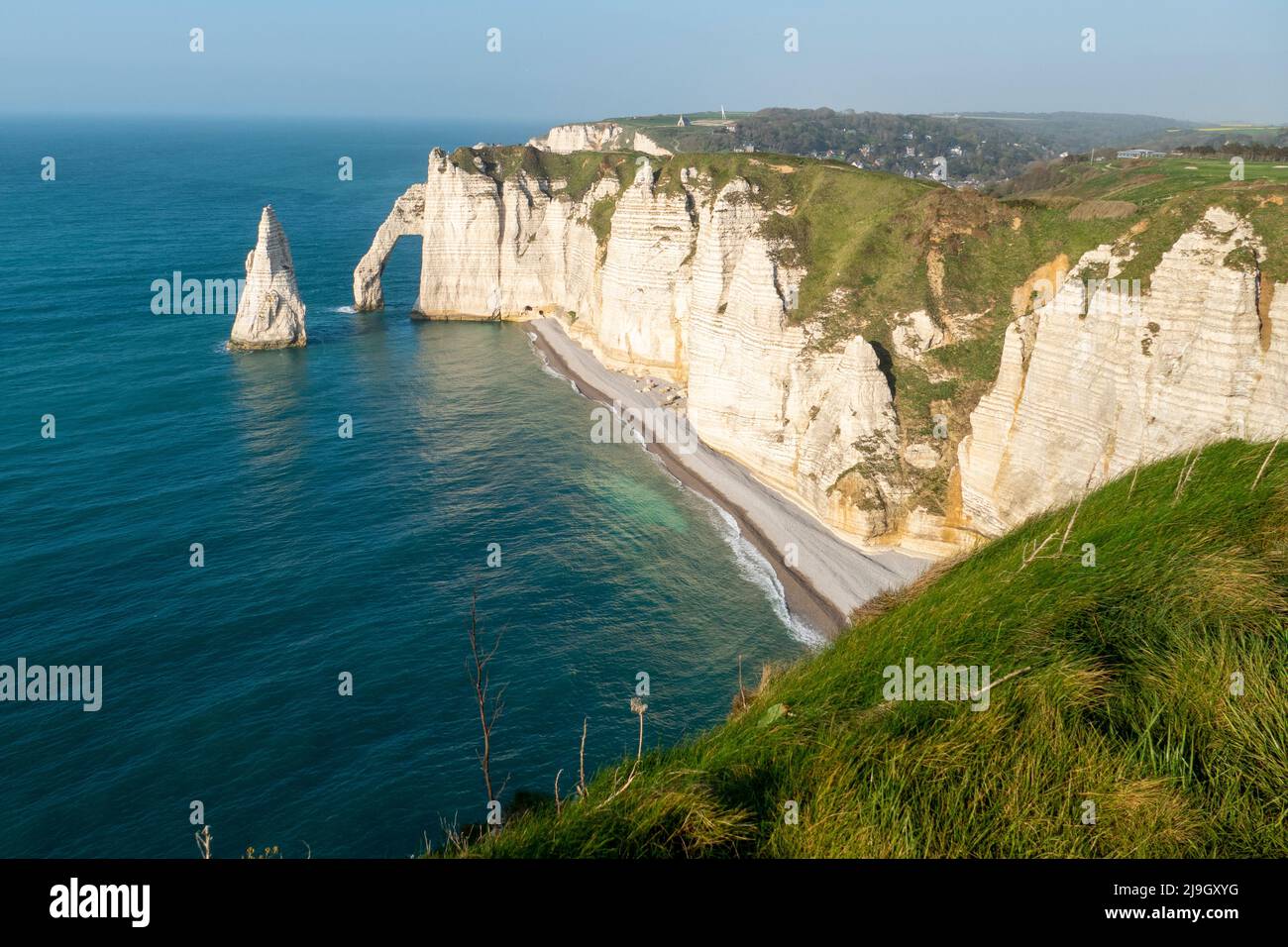 The cliff of Falaise d'Aval in Etretat,  in the Normandy region of Northwestern France Stock Photo