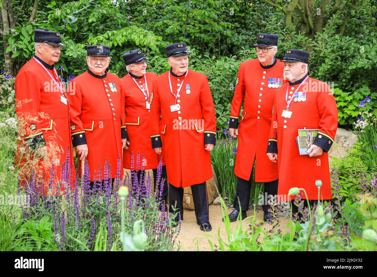 Chelsea, London, UK. 23rd May, 2022. Chelsea Pensioners chat and pose