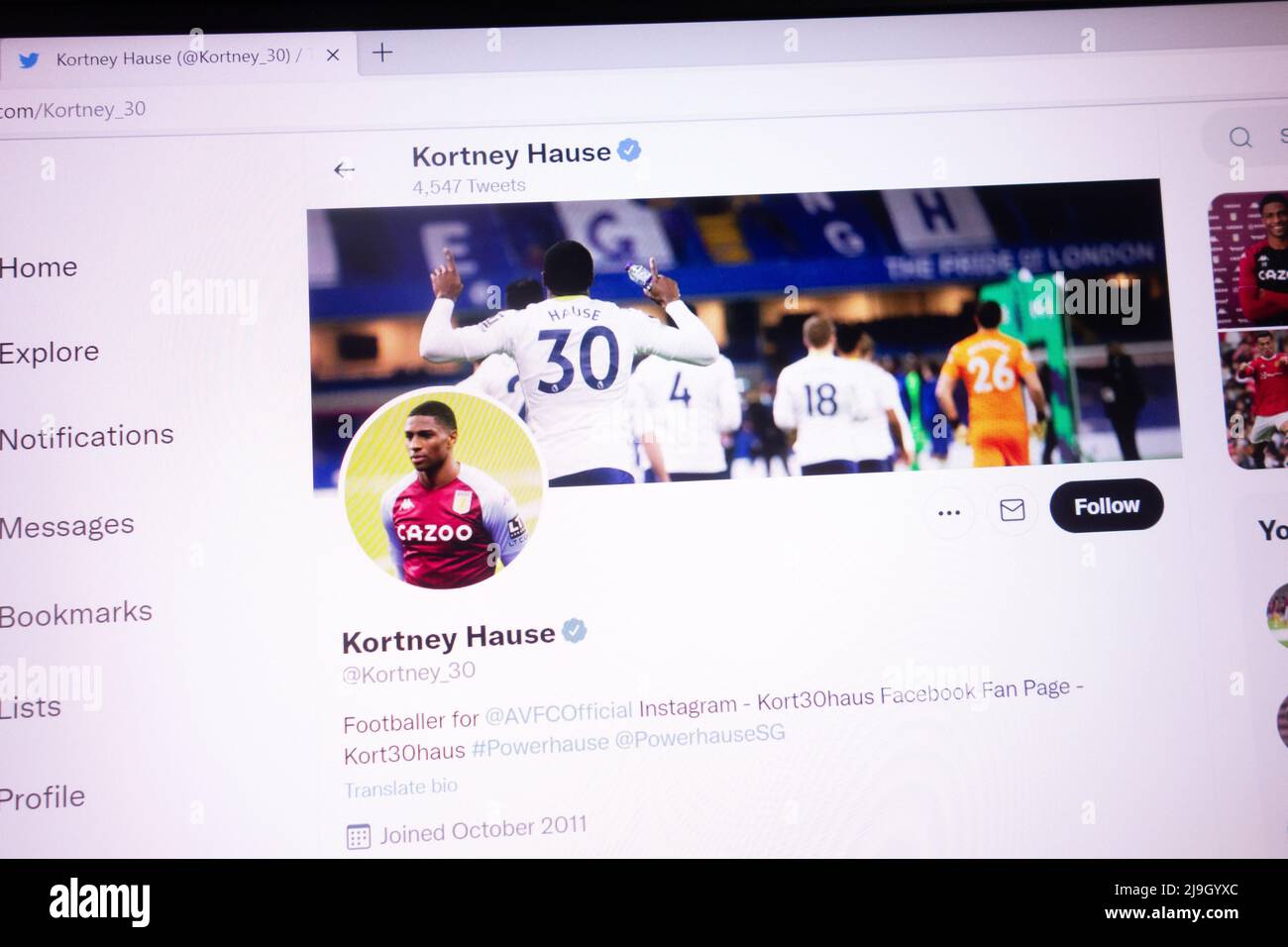 KONSKIE, POLAND - May 21, 2022: Kortney Hause official Twitter account displayed on laptop screen Stock Photo