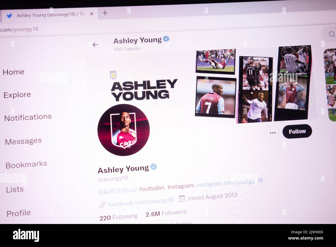 KONSKIE, POLAND - May 21, 2022: Ashley Young official Twitter account ...