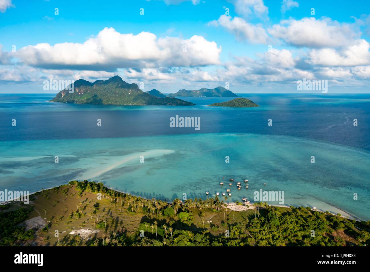 Drone Point Of View Of Tropical Island Maiga And Bohey Dulang Island