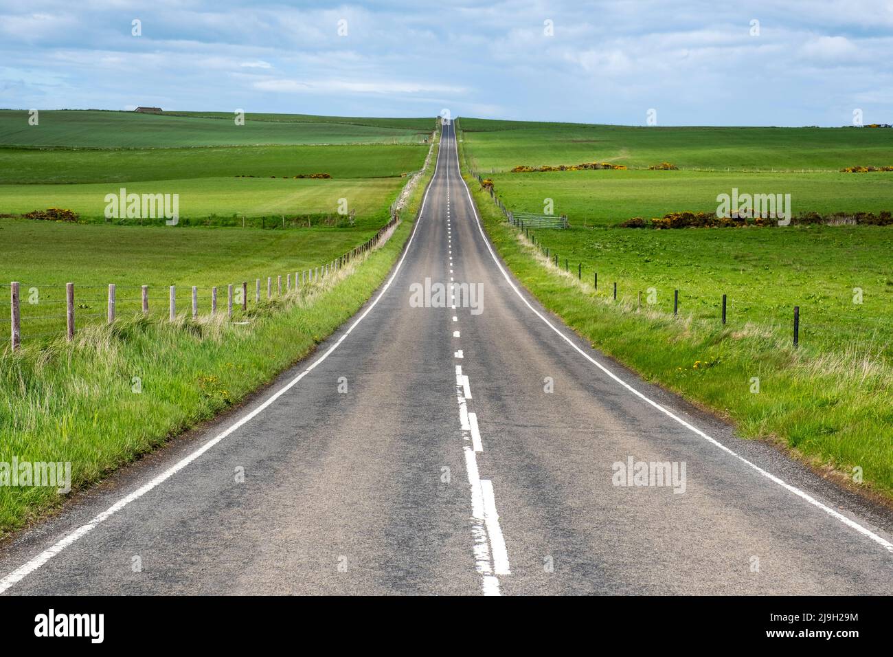 The A961 main road on South Ronaldsay, Orkney Islands, Scotland. Stock Photo